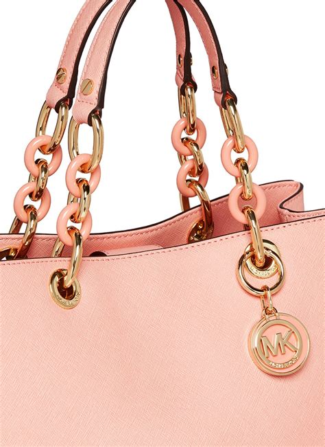 michael kors cynthia medium satchel handbag pink with gold hardware|Cynthia Saffiano Leather Satchel .